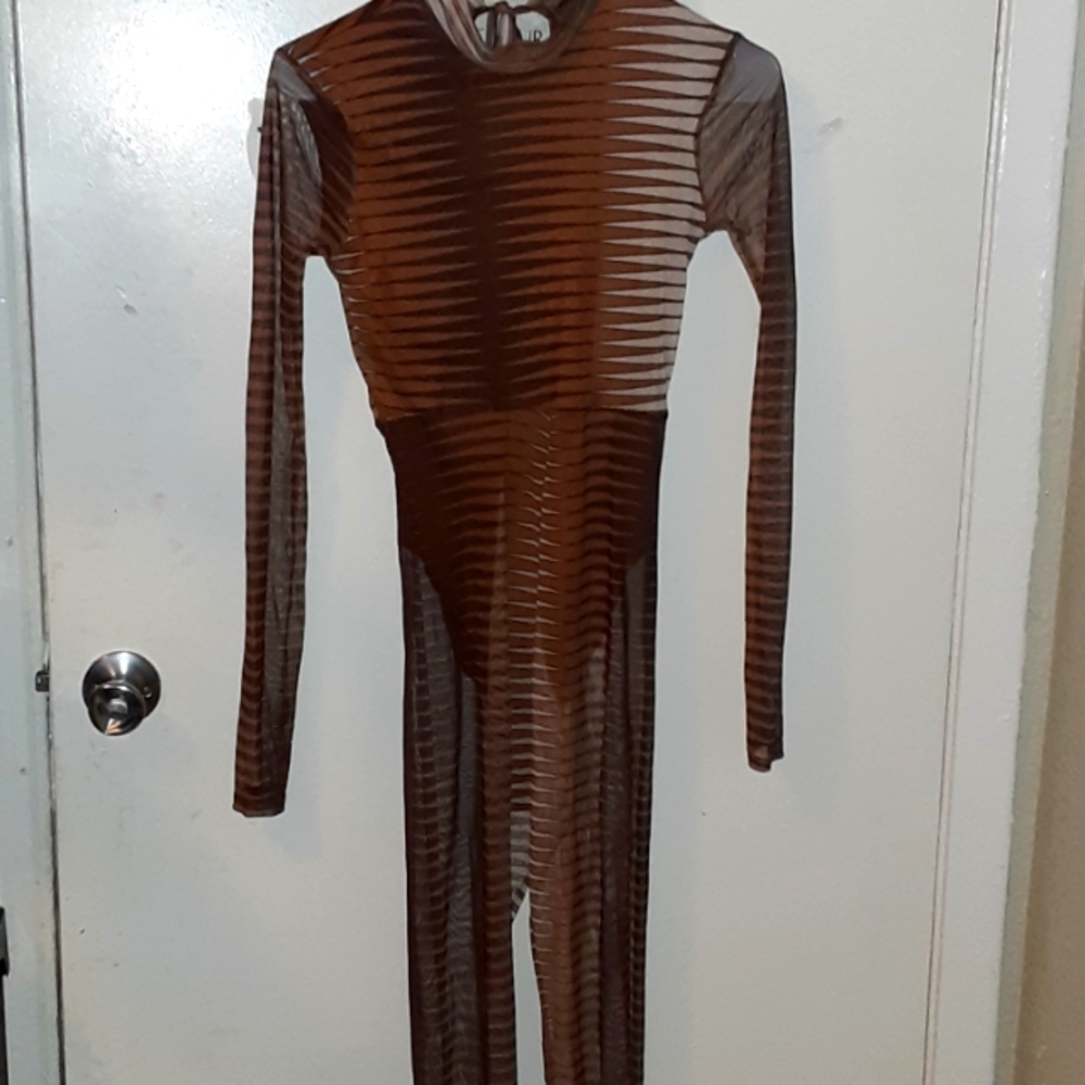 One piece sheer, skin tight romper.